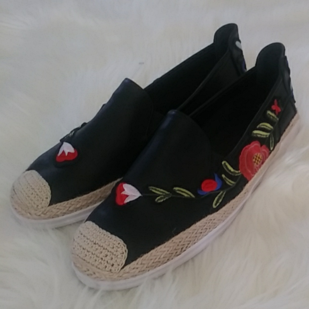 New Wanted Faux Leather Floral Espadrilles